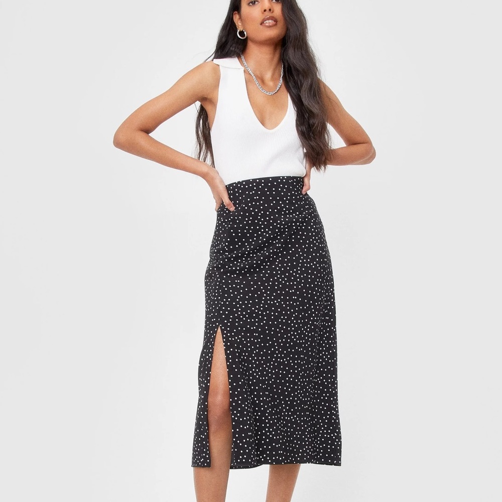 NastyGal Polka Dot Slit Midi Skirt